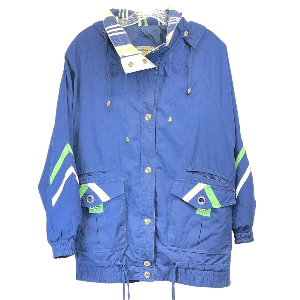 Vintage Current Seen Navy Blue Hooded Button‎ Up Windbreaker Small